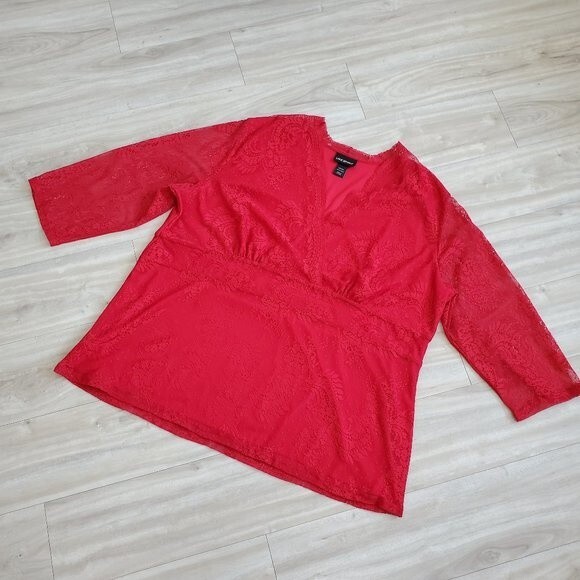 Vintage Y2K Lane Bryant Plus Size Red Lace Blouse - Picture 2 of 8